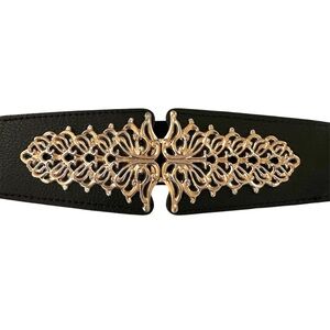 Bebe Black Belt with Ornate Gold Buckle